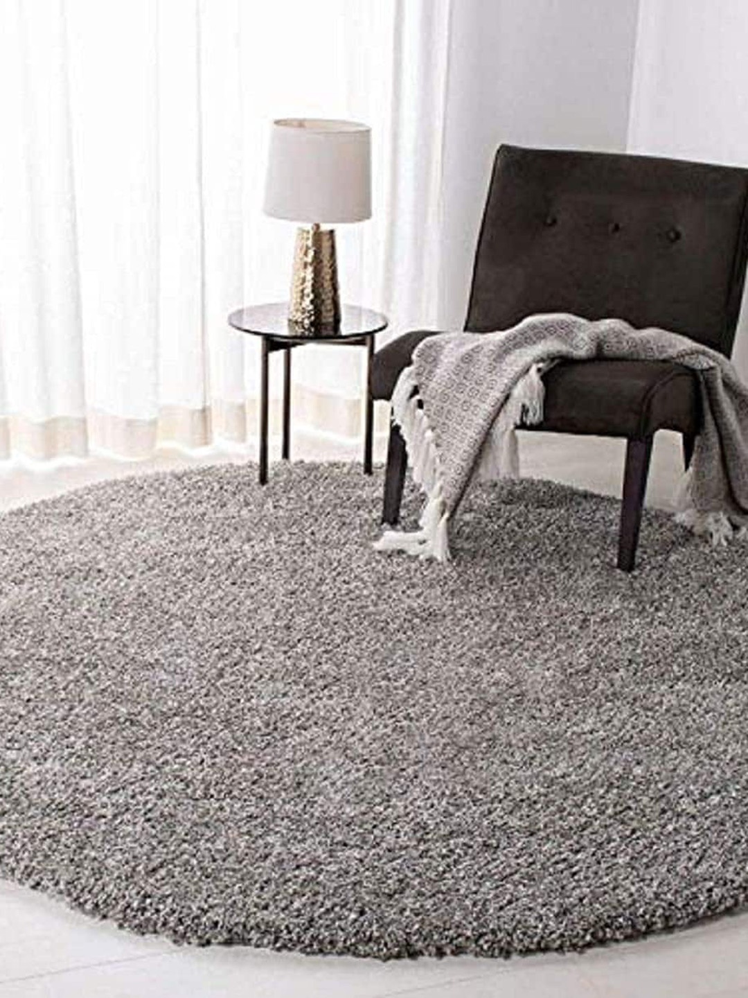 

AaHo Decor Grey Shaggy Round Woolen Carpets