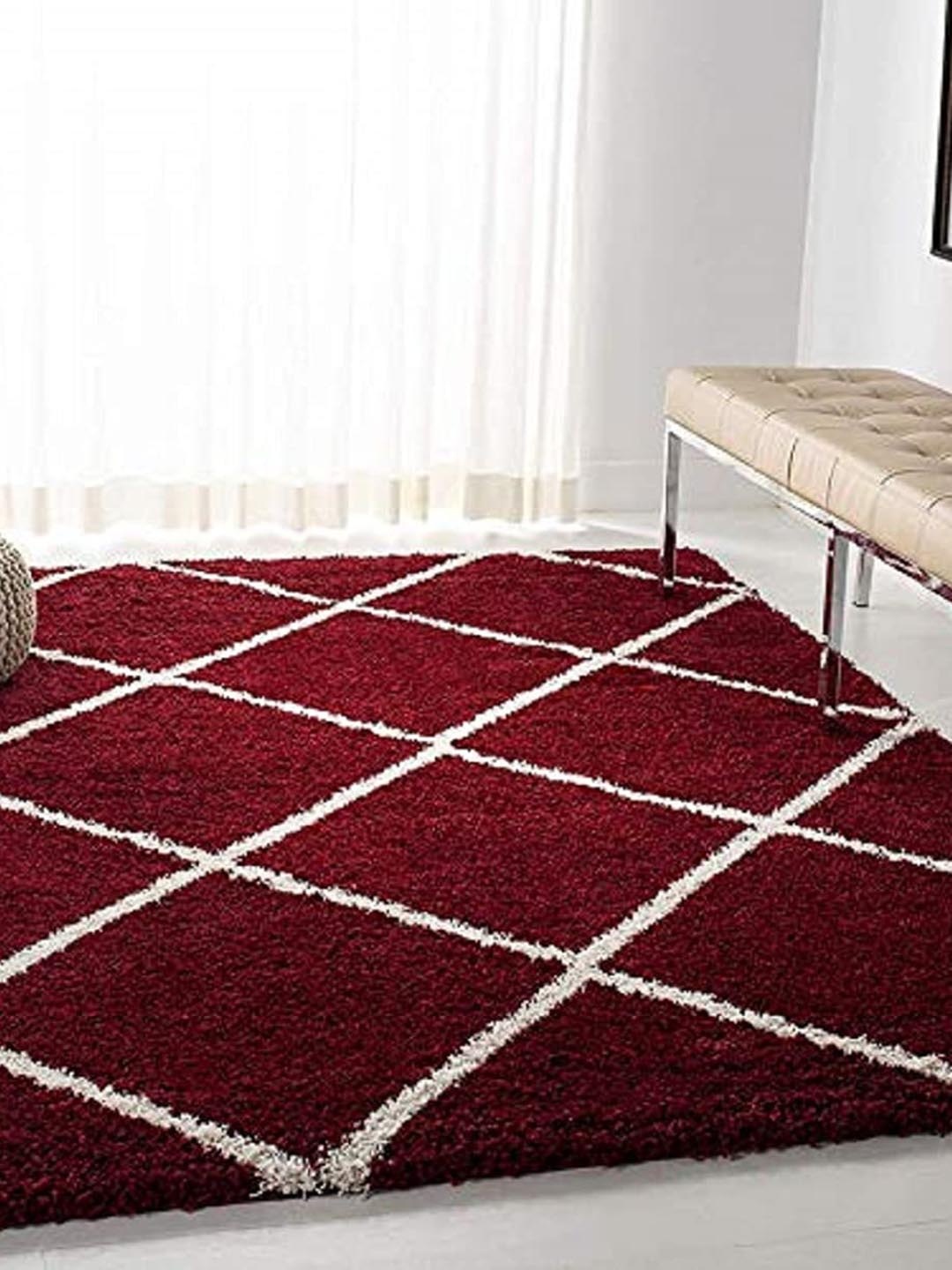 

AaHo Decor Red & Red Geometric Shaggy Woolen Carpets
