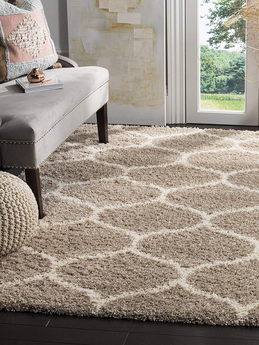 

AaHo Decor Beige & White Geometric Traditional Woolen Carpets