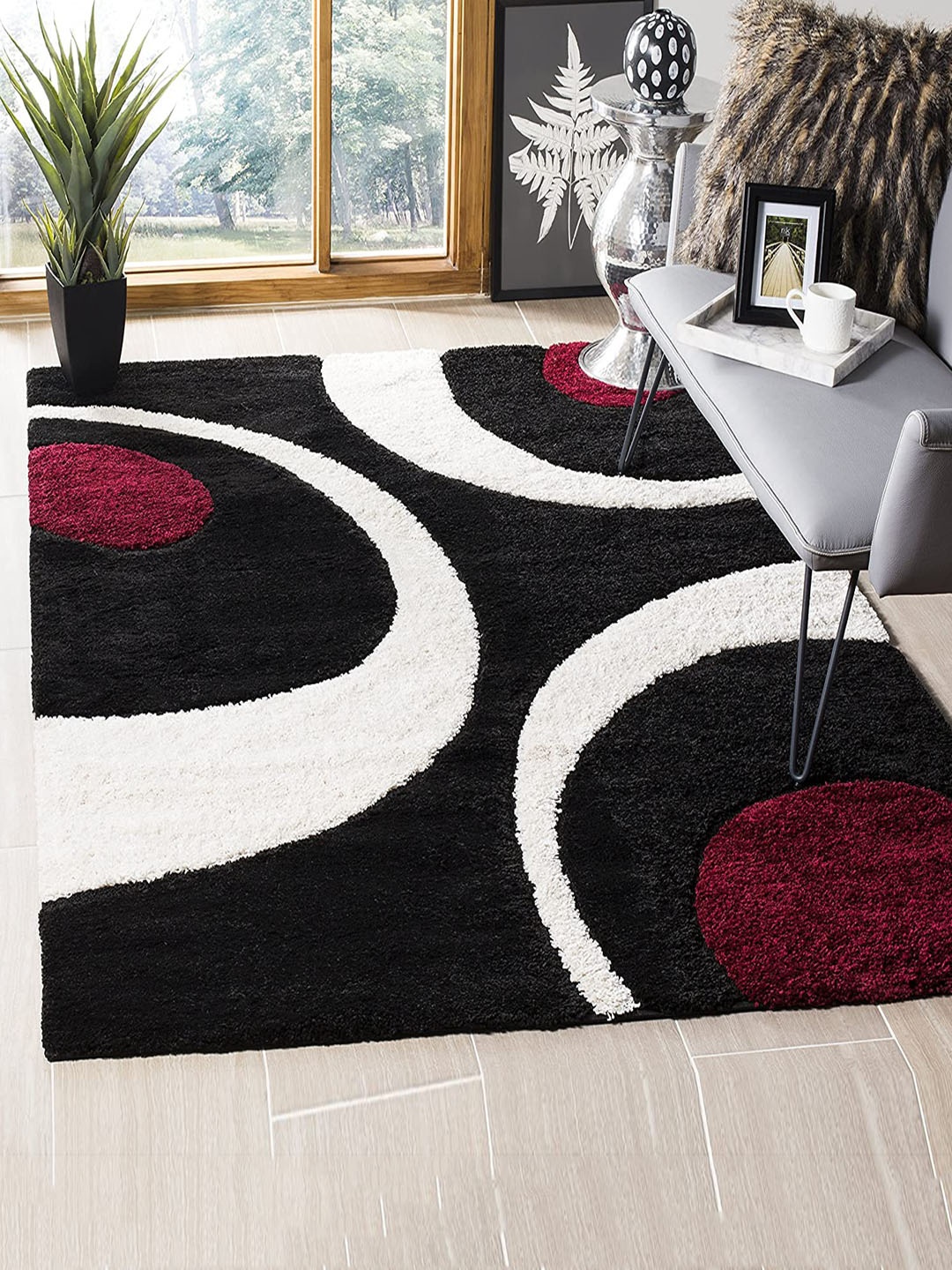 

AaHo Decor Black & White Geometric Shaggy Woolen Carpets
