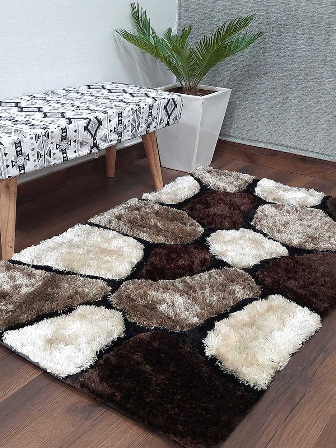 

AaHo Decor Brown Pebble Design Hand Tufted Shaggy Carpet