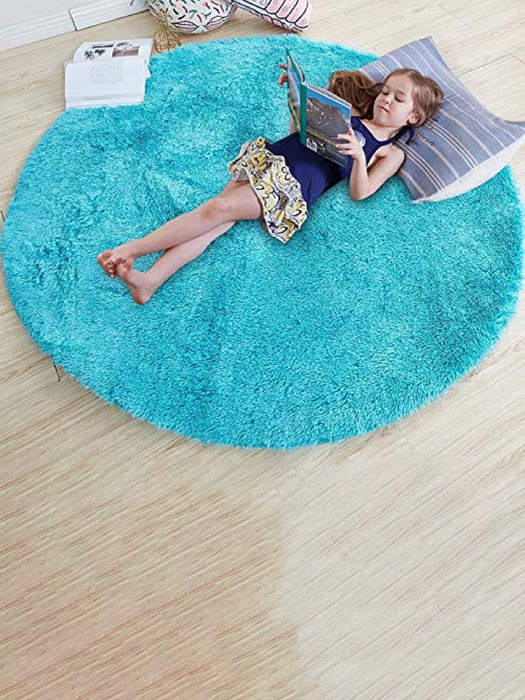 

AaHo Decor Turquoise Blue Round Fluffy Rug Carpet