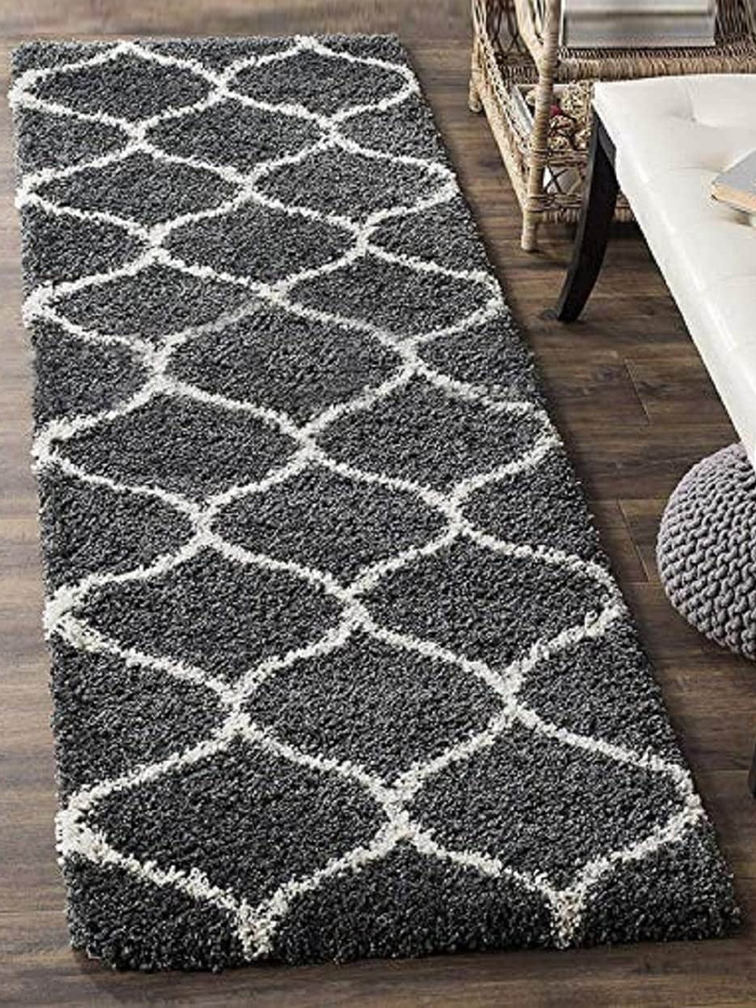 

AaHo Decor White & Black Geometric Printed Woolen Carpets