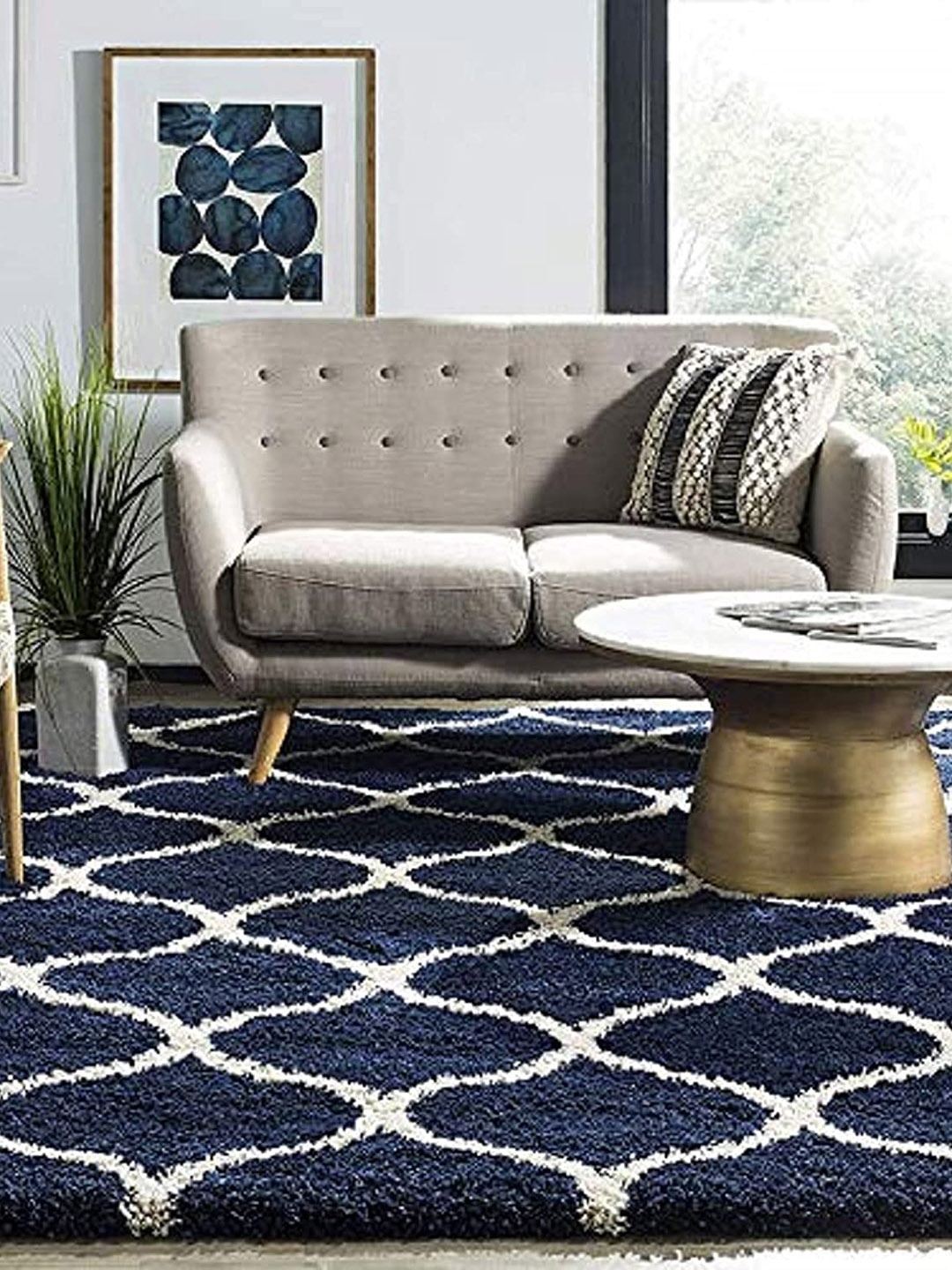 

AaHo Decor Blue & White Geometric Shaggy Woolen Carpets