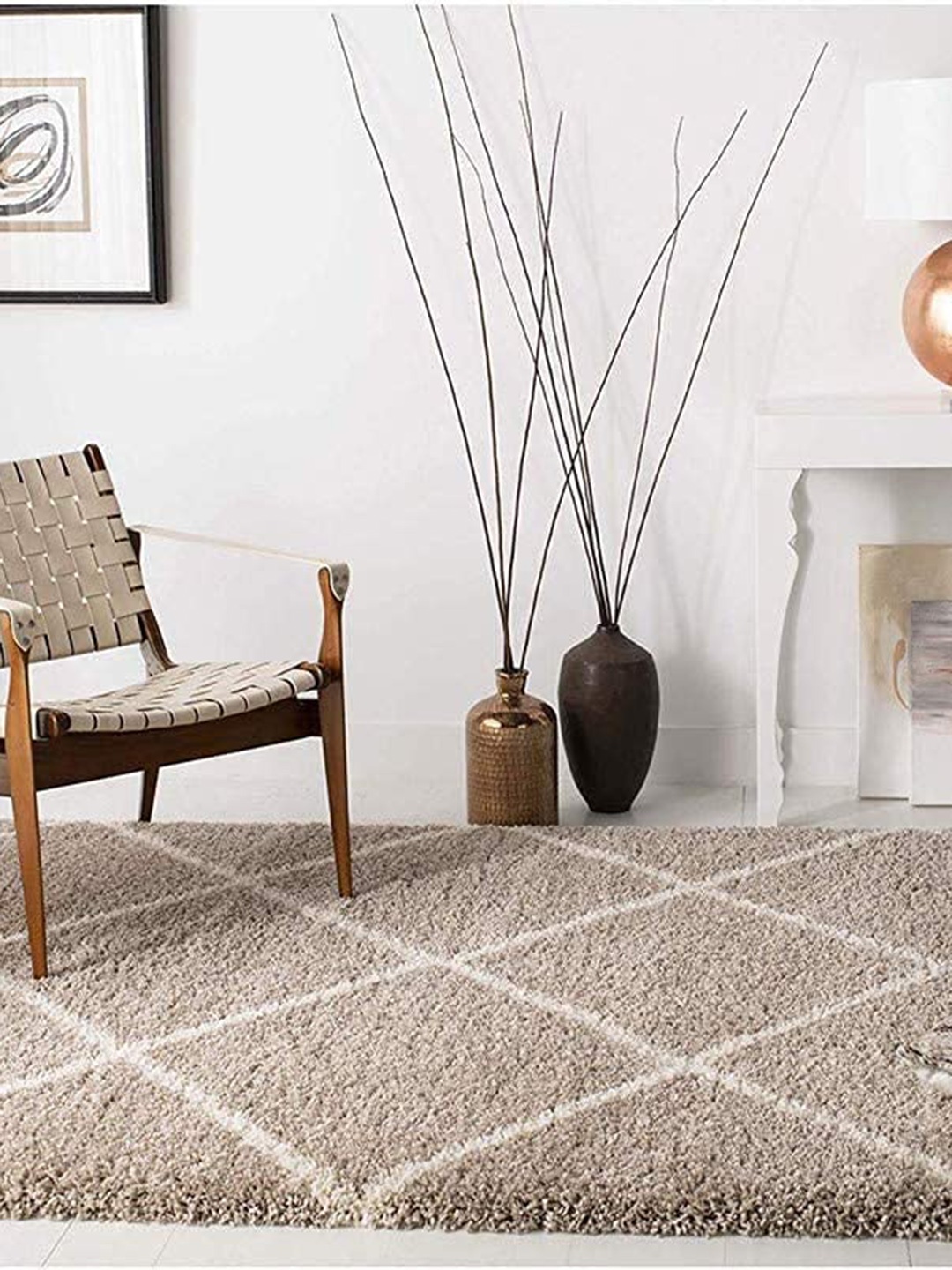 

AaHo Decor Beige & White Geometric Shaggy Woolen Carpets