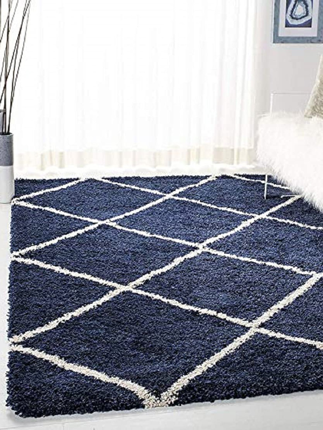 

AaHo Decor Blue & White Geometric Shaggy Carpet