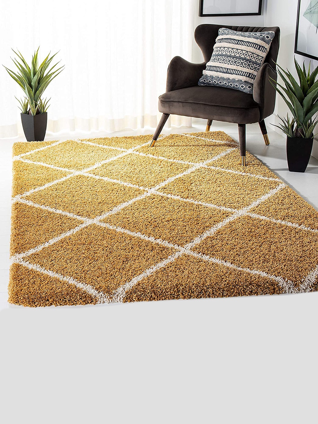 

AaHo Decor Gold Soft Shaggy Woolen Box Carpet