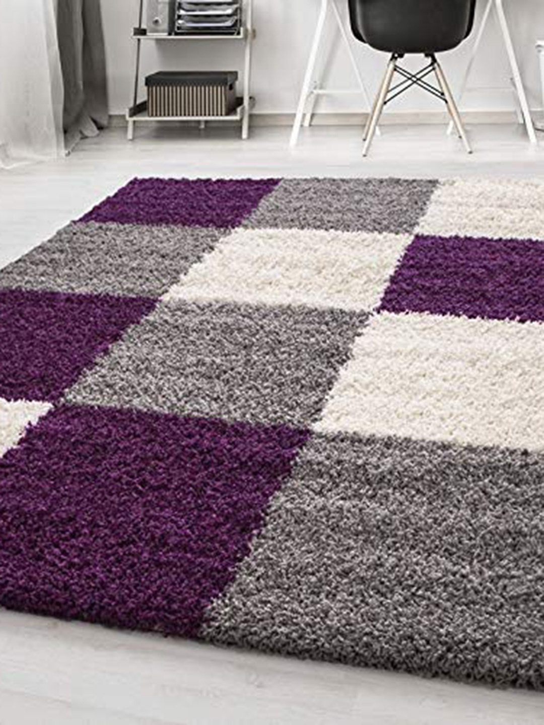

AaHo Decor Purple Off White Shaggy Geometric Carpet
