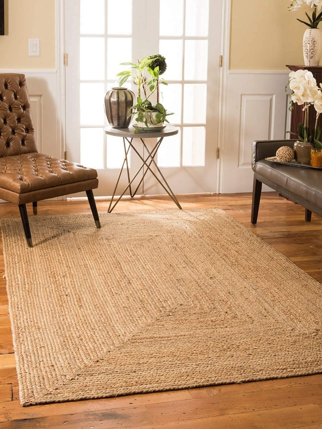 

AaHo Decor Beige Plain Natural Jute Rugs Braided Carpet