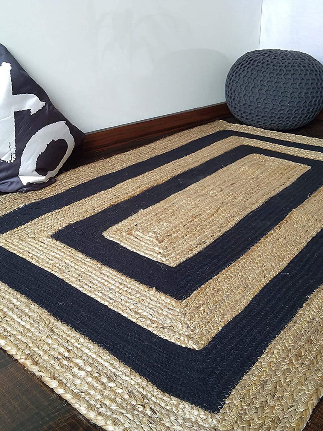 

AaHo Decor Black & Cream Jute Rugs Carpet