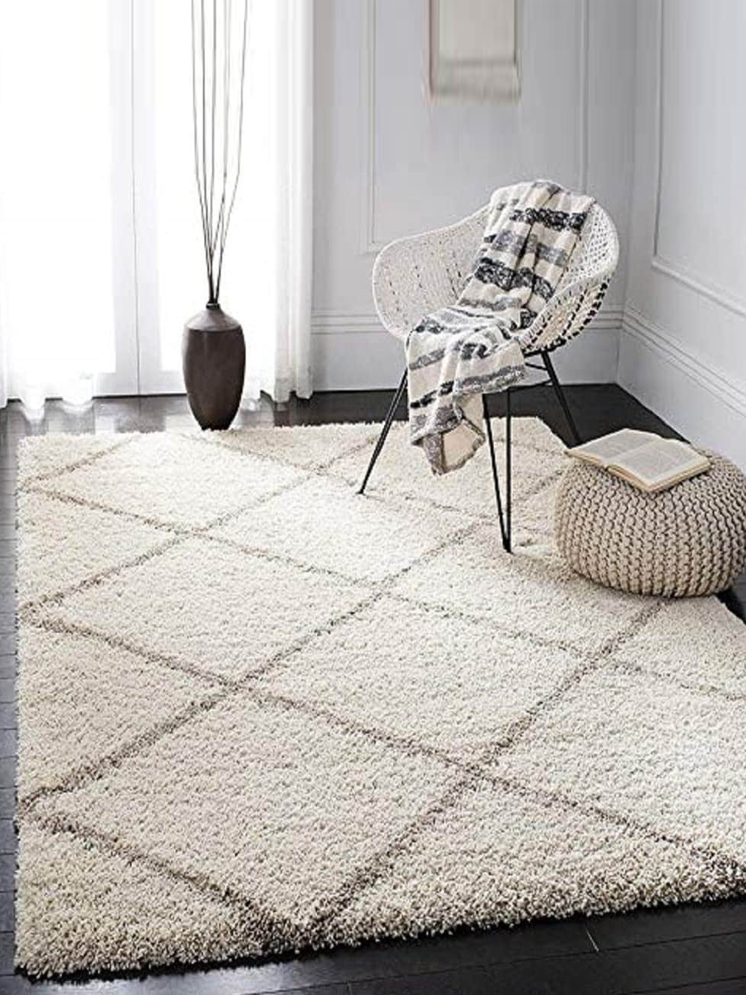 

AaHo Decor Cream & Grey Geometric Shaggy Carpet