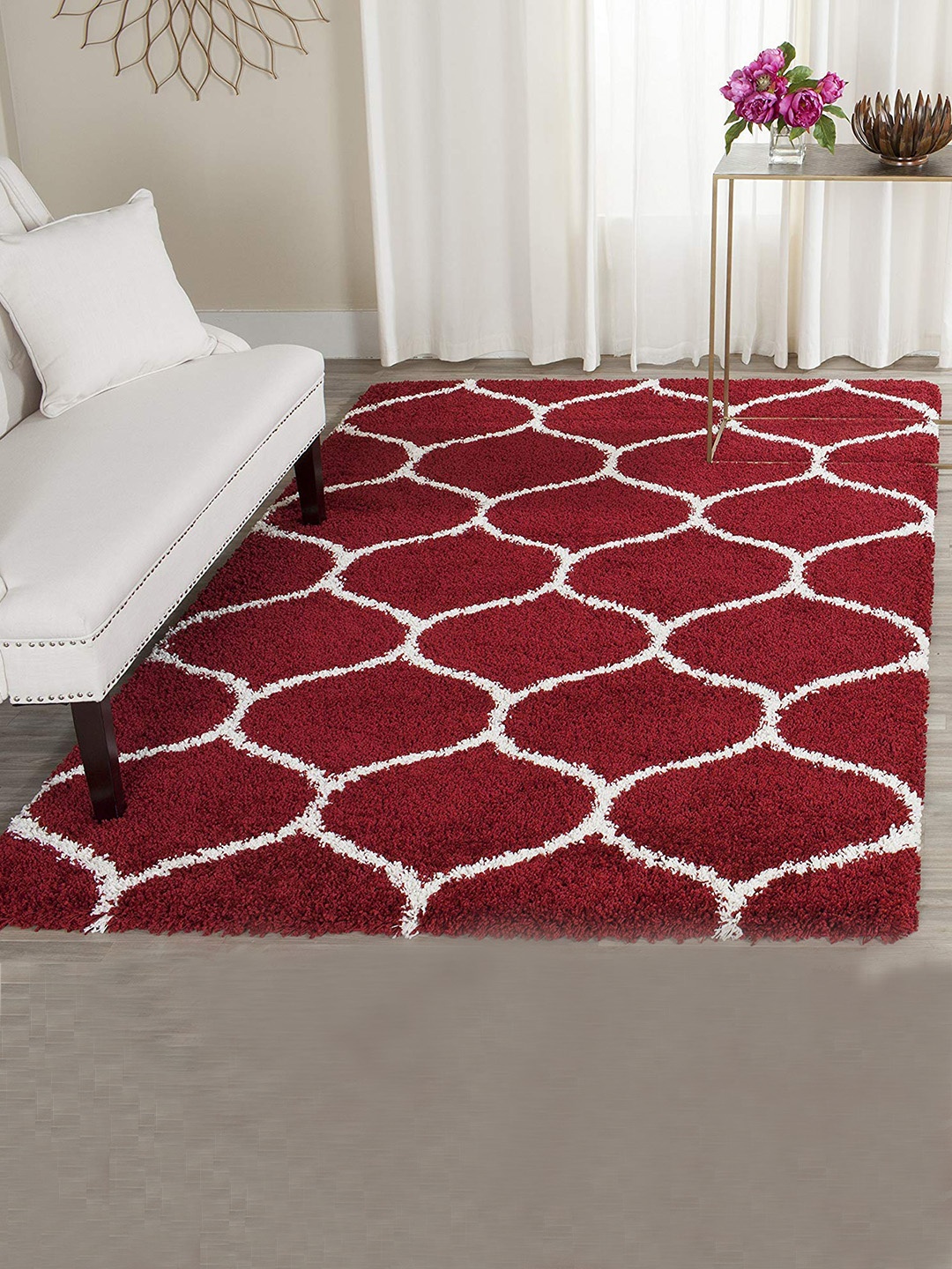 

AaHo Decor Red & White Geometric Traditional Carpet