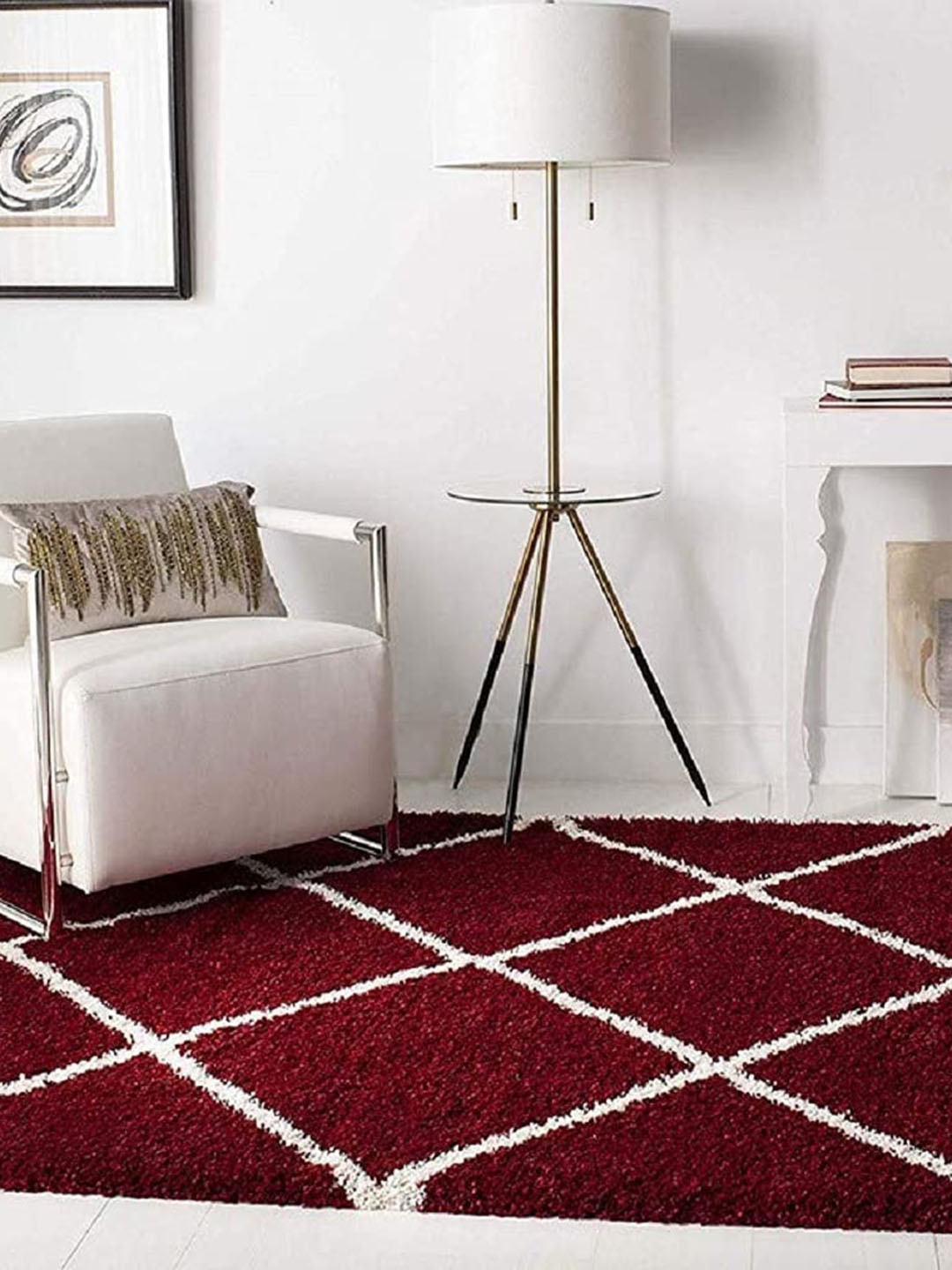 

AaHo Decor Red & White Geometric Floor Mat