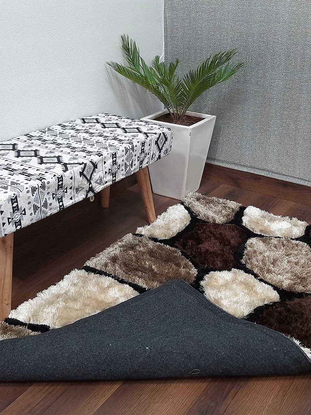 

AaHo Decor Brown Pebble Design Hand Tufted Shaggy Carpet