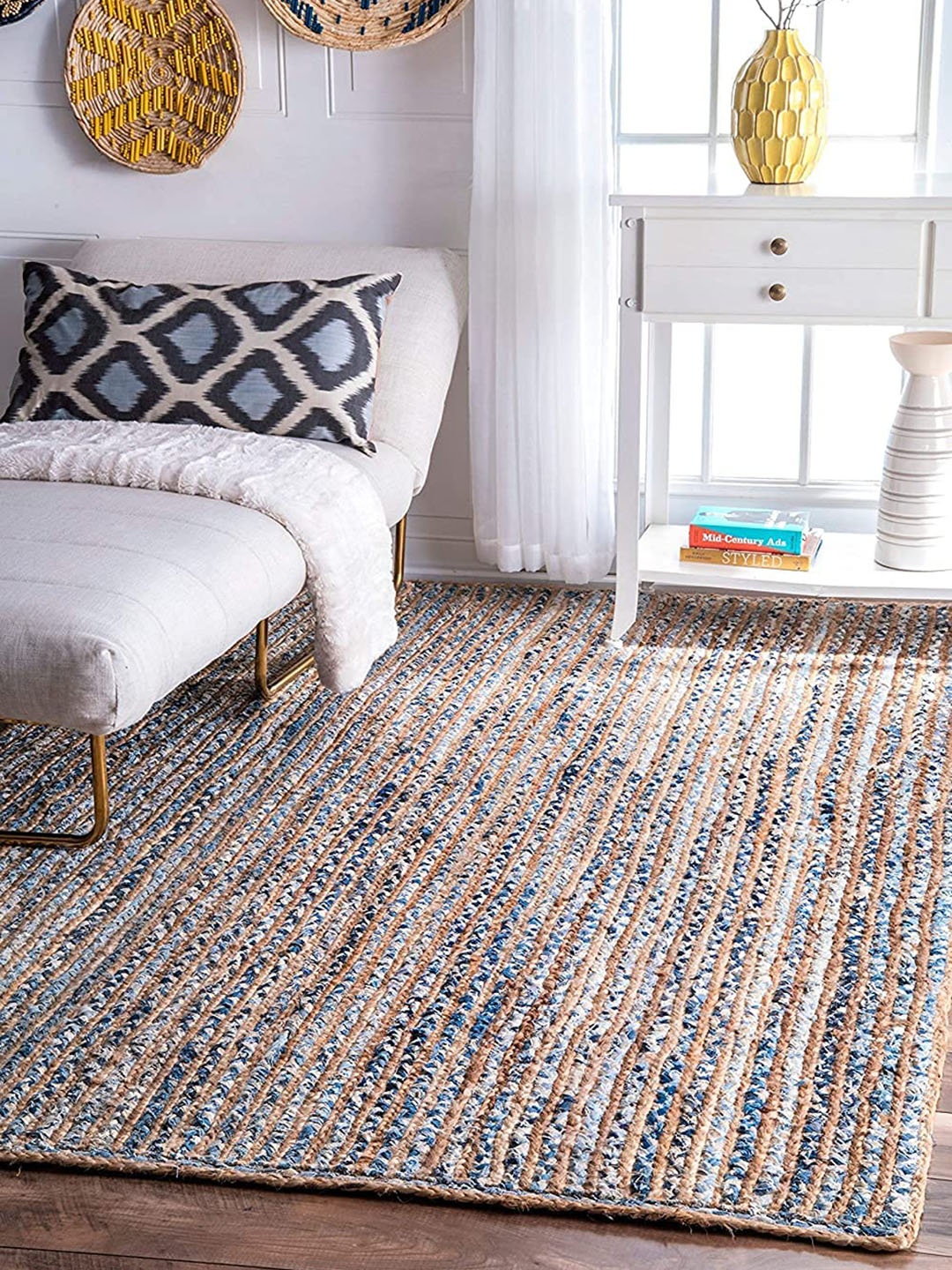 

AaHo Decor Blue & Cream Jute Traditional Carpets