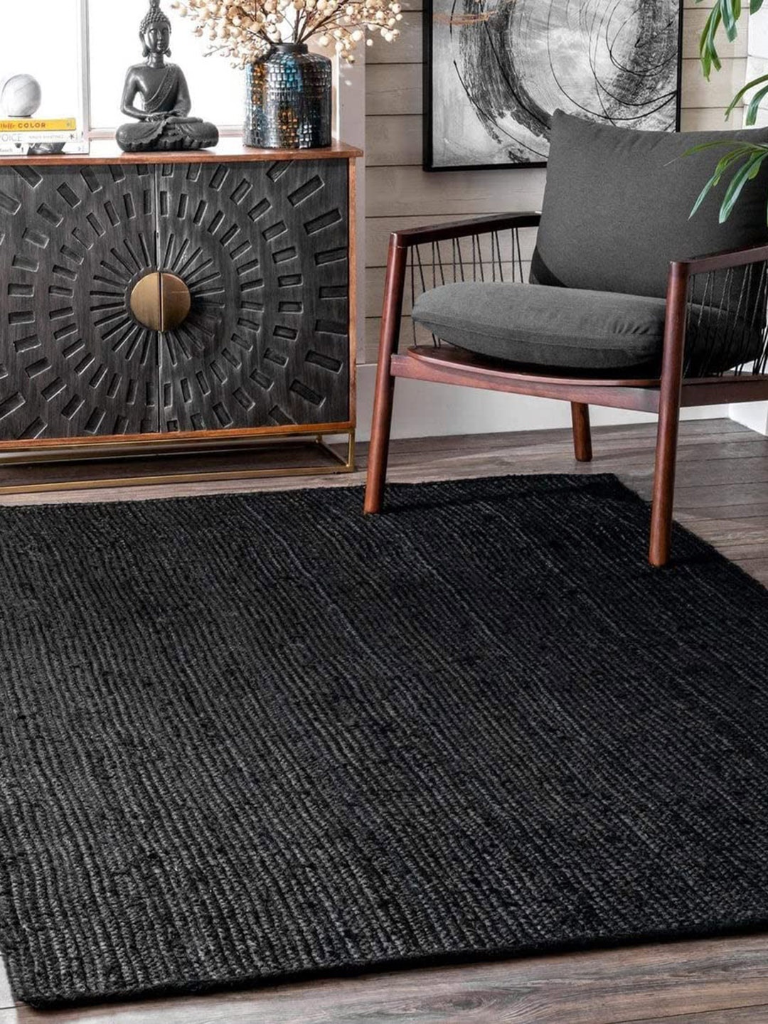 

AaHo Decor Black Jute Rug Traditional Braided Carpet