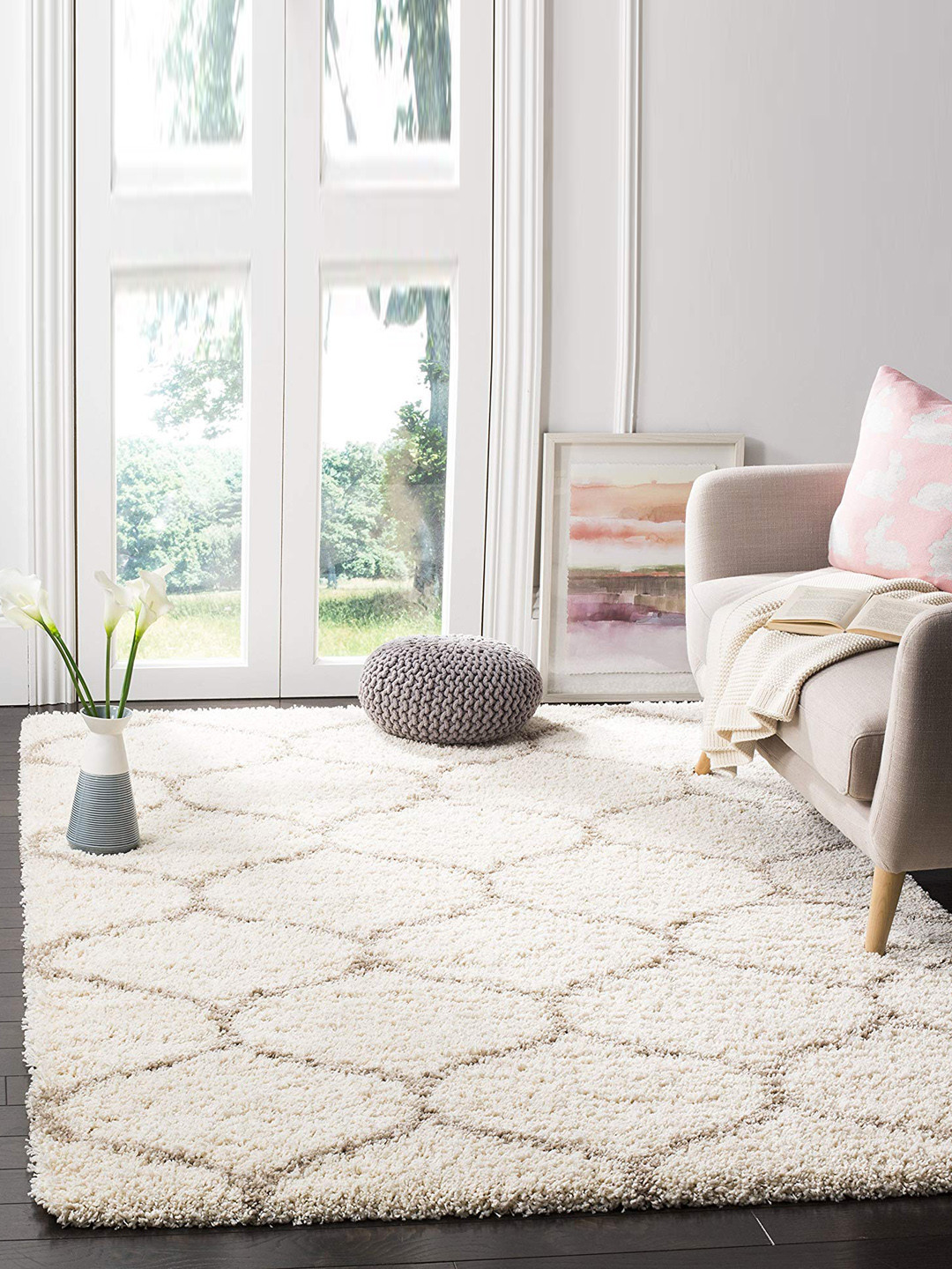 

AaHo Decor Cream & Brown Geometric Shaggy Carpet
