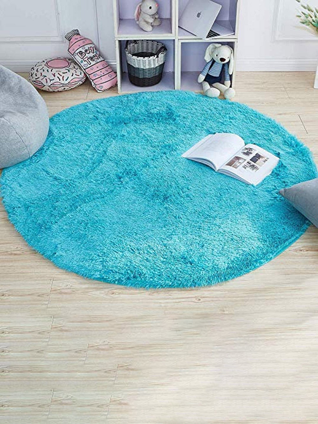 

AaHo Decor Turquoise Blue Round Shaggy Carpet