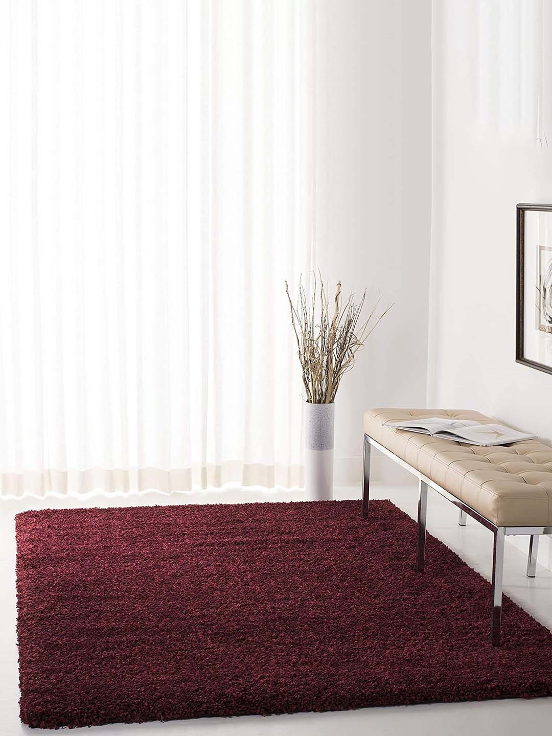 

AaHo Decor Woolen Coir Shaggy Carpets, Maroon