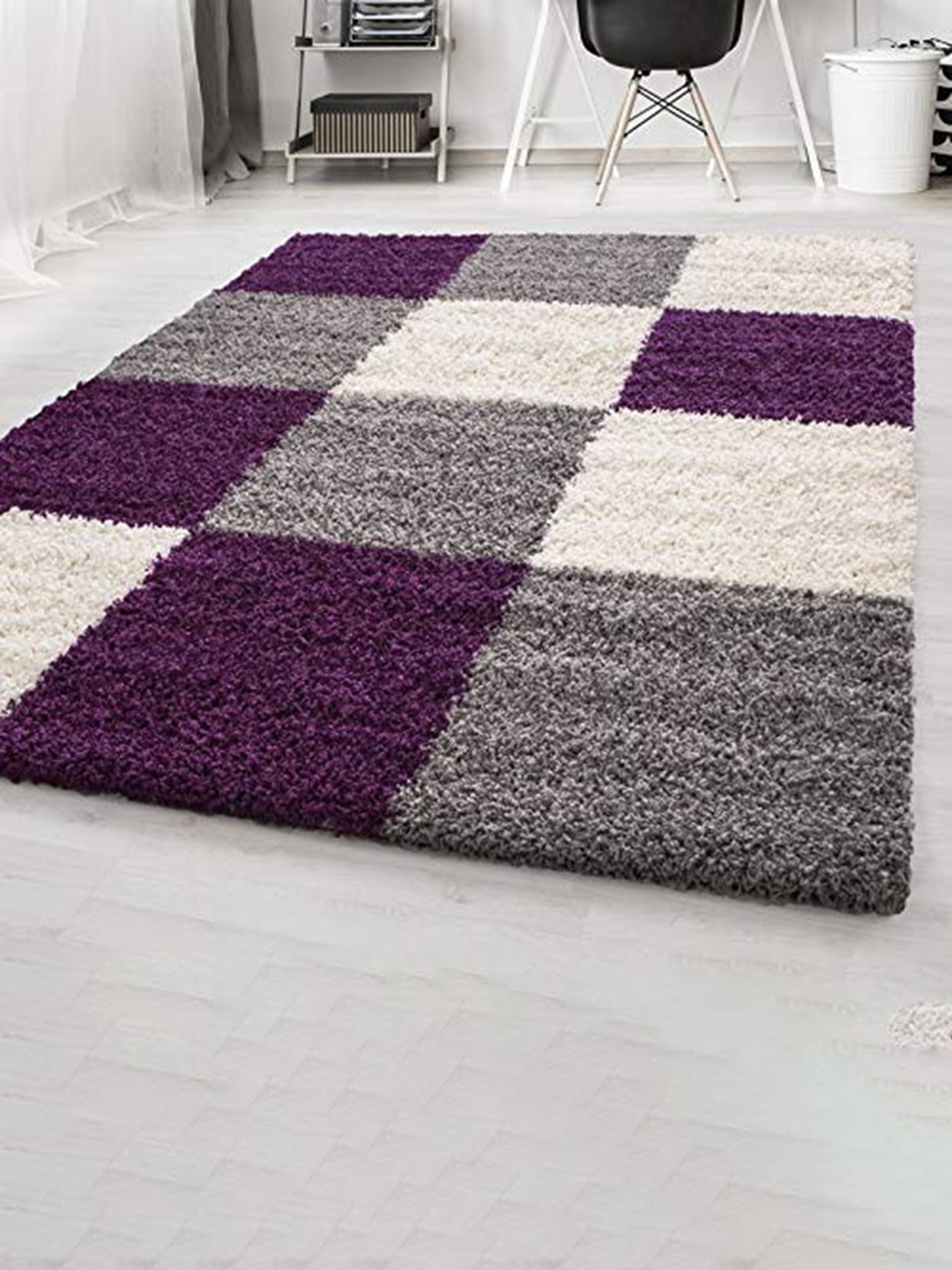 

AaHo Decor Purple & White Geometric Shaggy Carpets