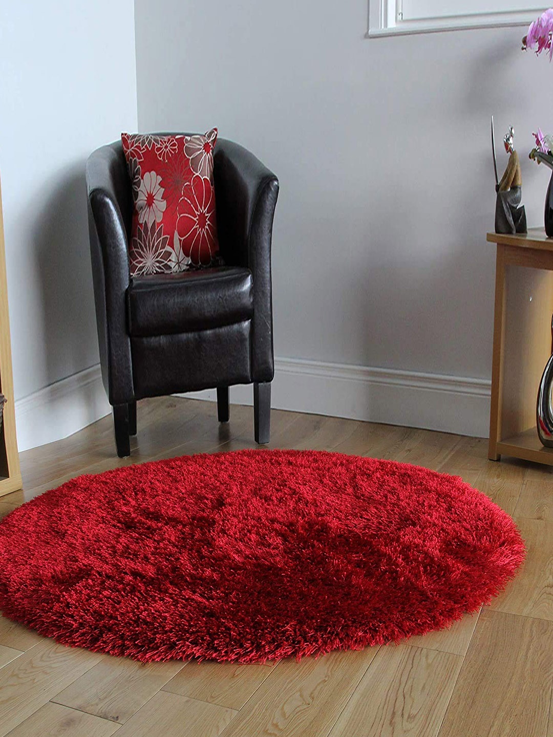 

AaHo Decor Red Round Fluffy Shaggy Rug Carpet