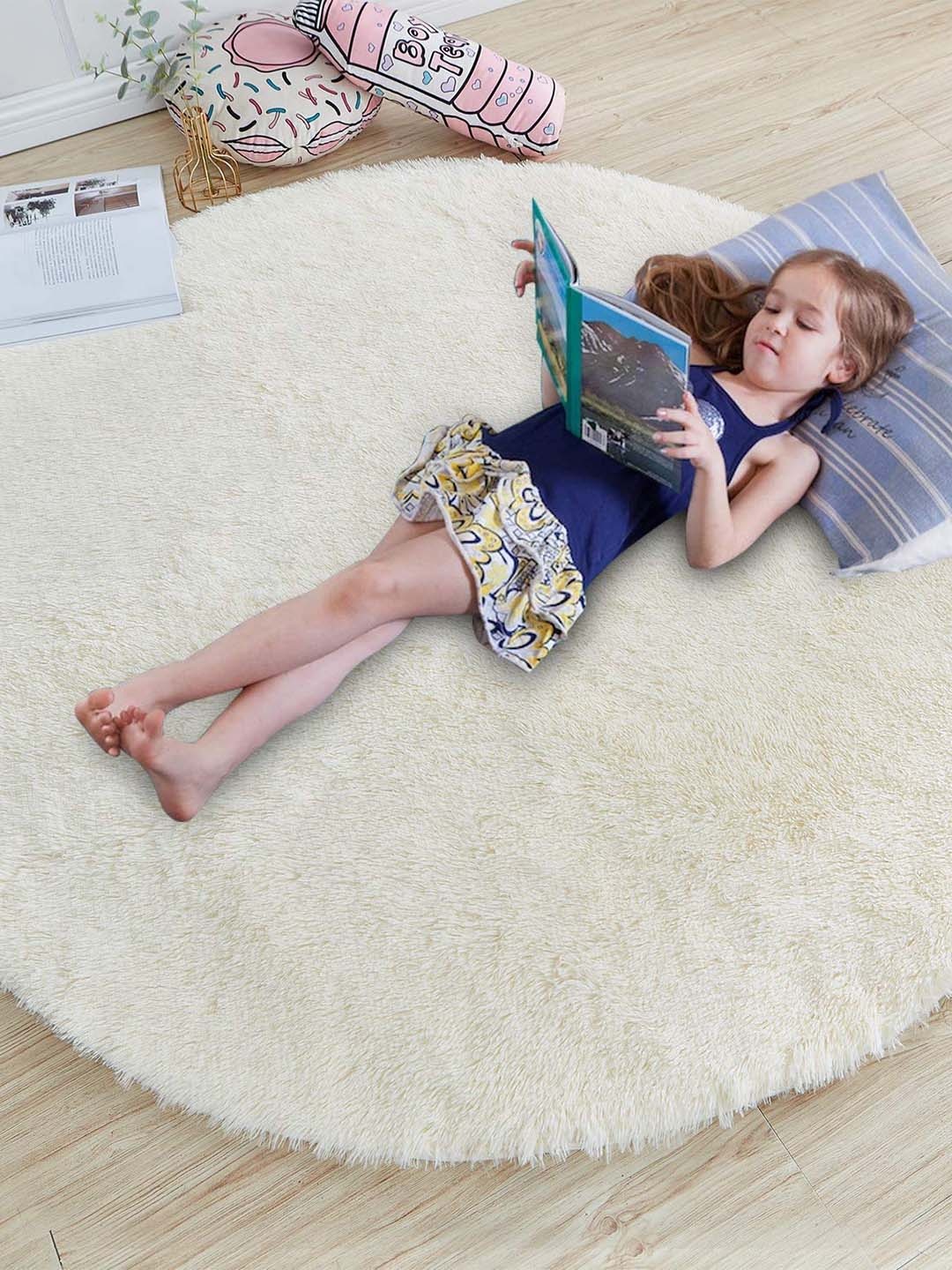 

AaHo Decor Cream Anti-Skid Round Fluffy Circle Shaggy Microfibre Floor Mat