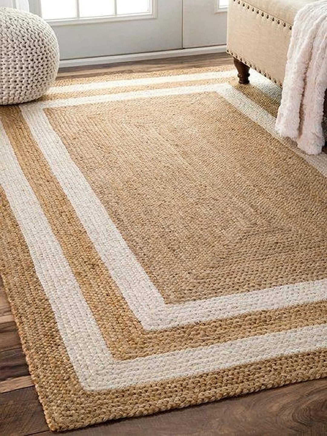 

AaHo Decor Camel Brown & White Jute Traditional Reversible Carpet