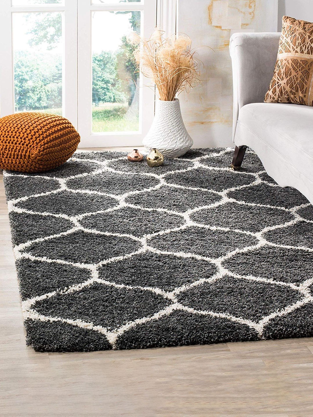 

AaHo Decor Grey & White Geometric Woollen Carpets