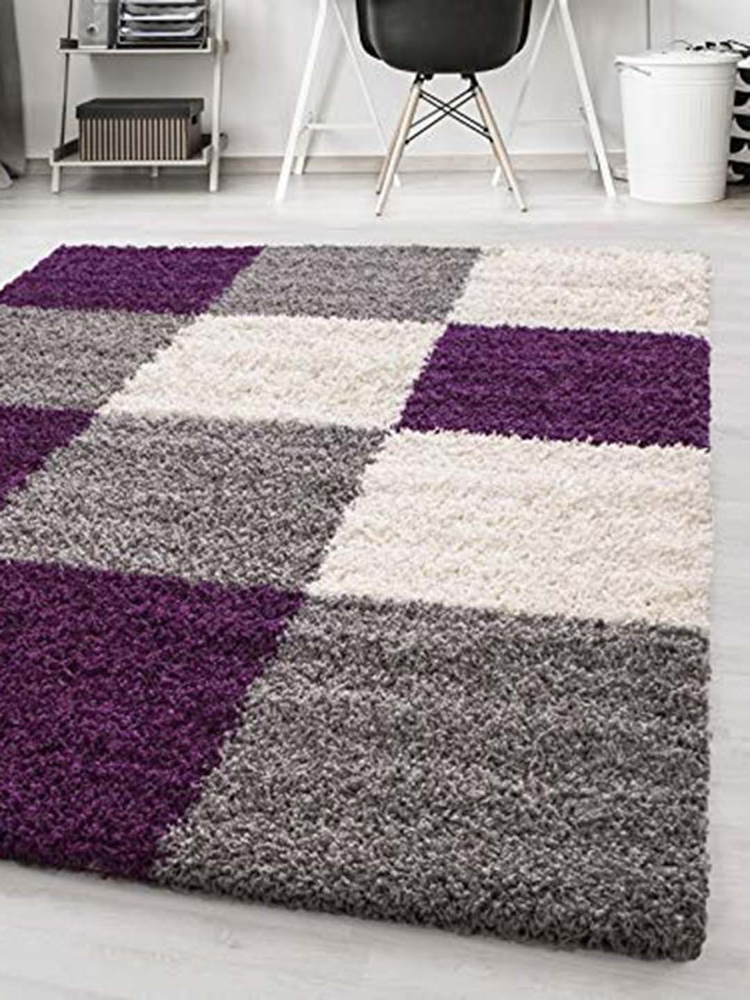 

AaHo Decor White & Purple Geometric Shaggy Carpets