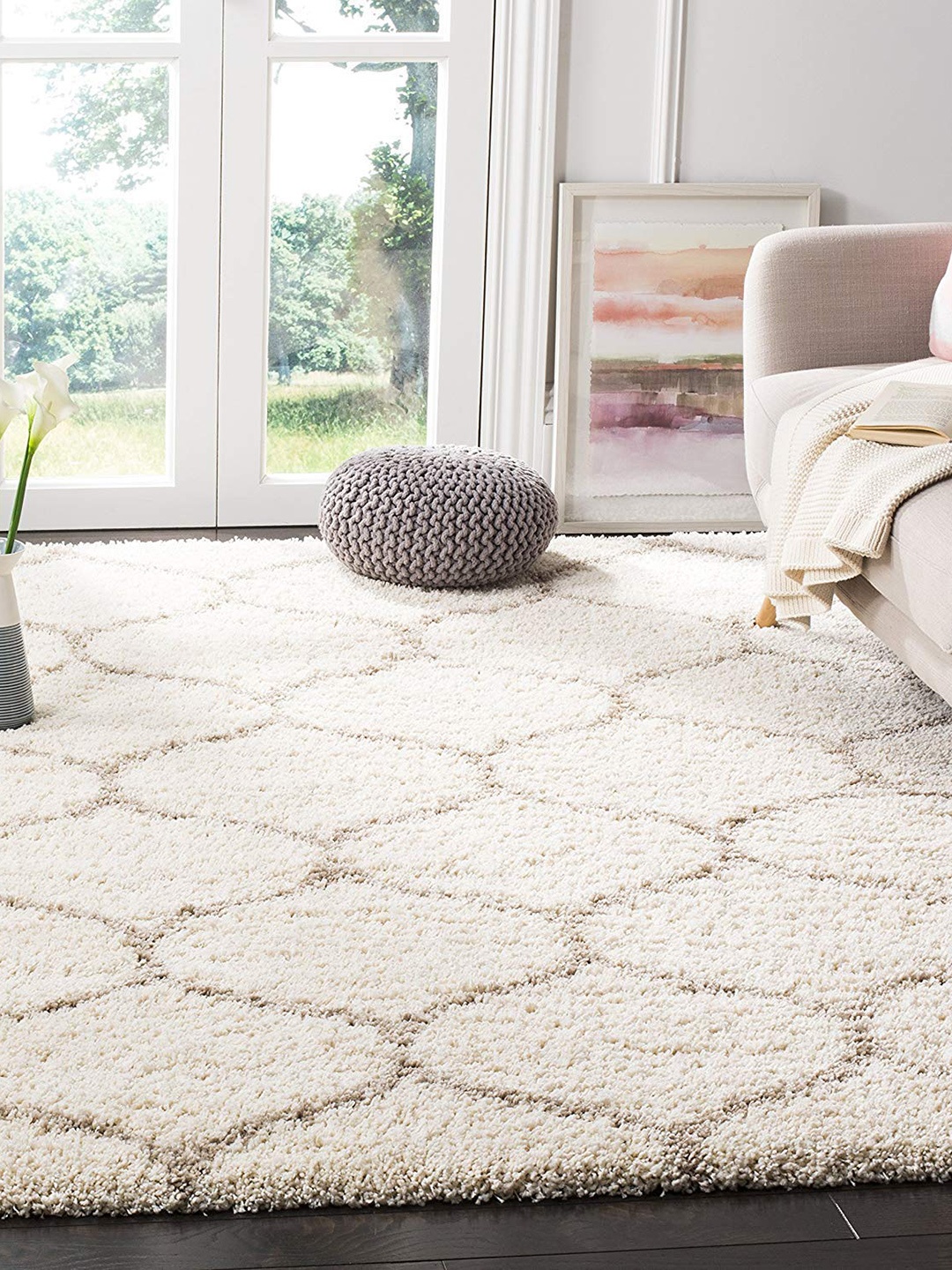 

AaHo Decor Cream Geometric Shaggy Carpet