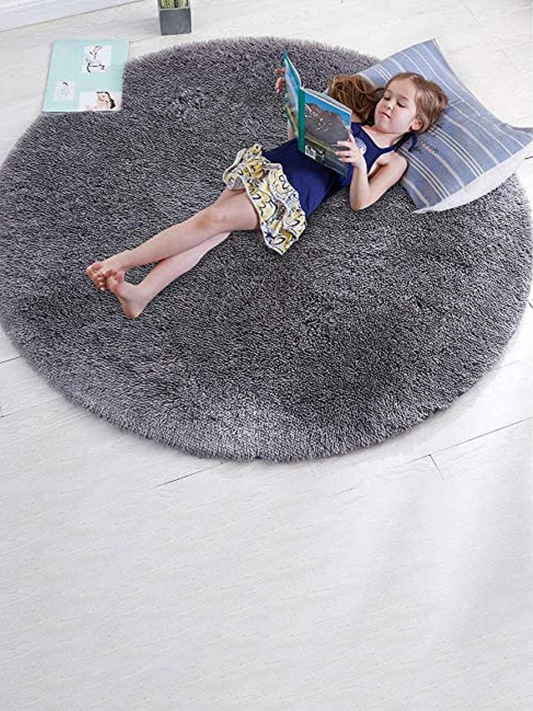 

AaHo Decor Grey Round Plain Fluffy Shaggy Rug Carpet