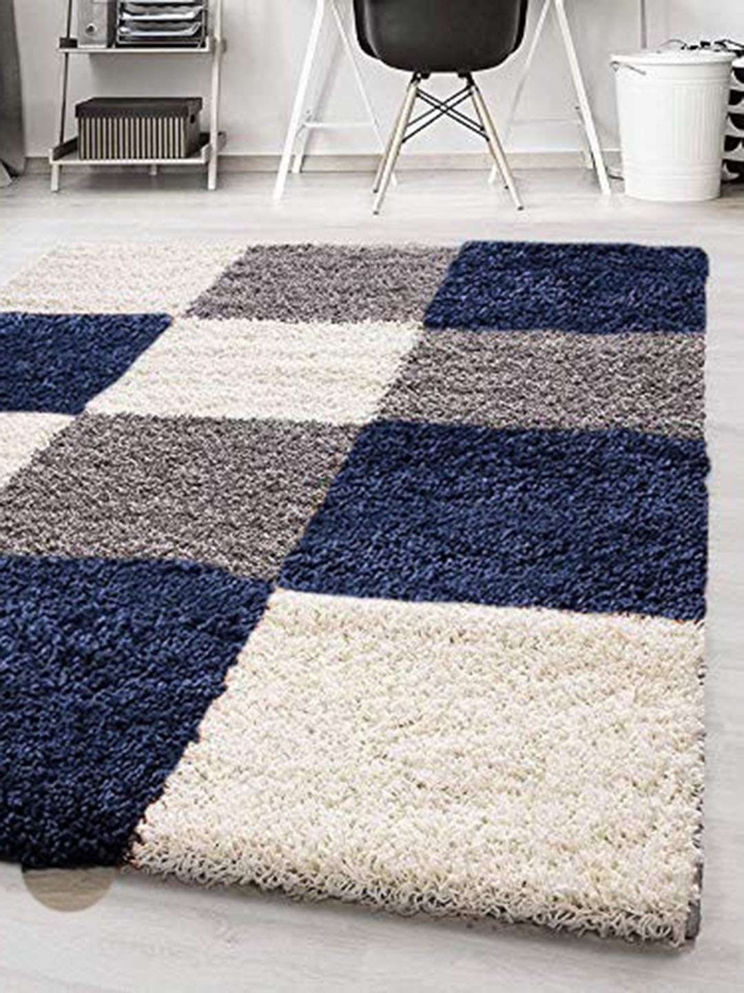 

AaHo Decor Maroon & Blue Geometric Shaggy Carpet, White