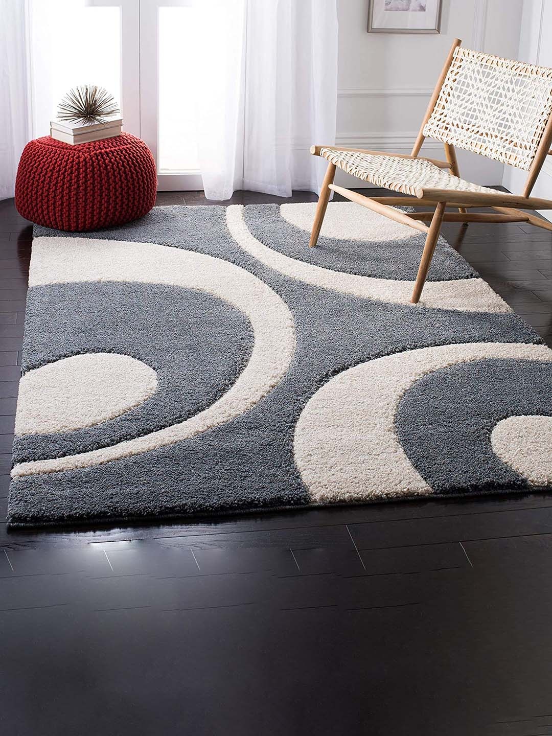 

AaHo Decor Grey & White Geometric Shaggy Woolen Carpets