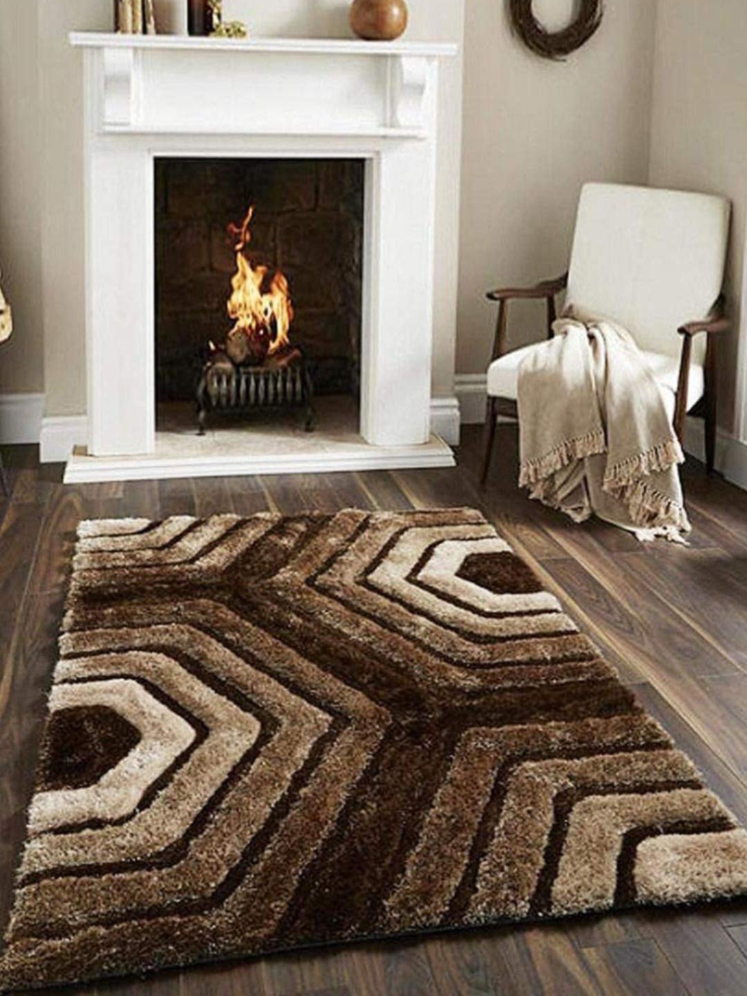 

AaHo Decor Brown & White Geometric Shaggy Carpets