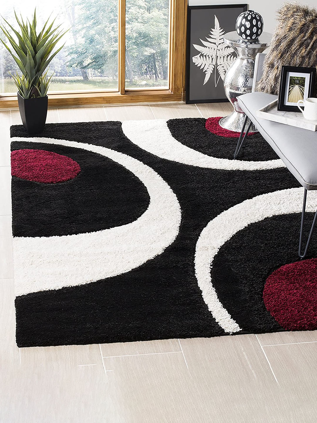 

AaHo Decor Black & White Abstract Shaggy Carpet