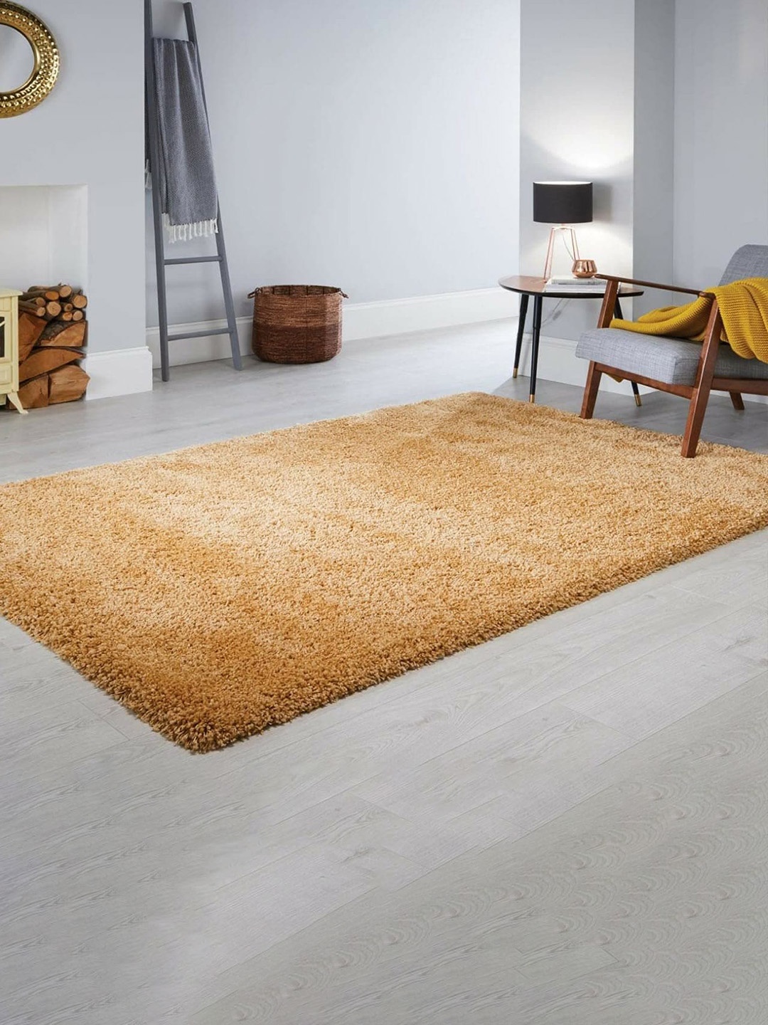 

AaHo Decor Gold -Toned Anti-Skid Shaggy Rectangular Carpet