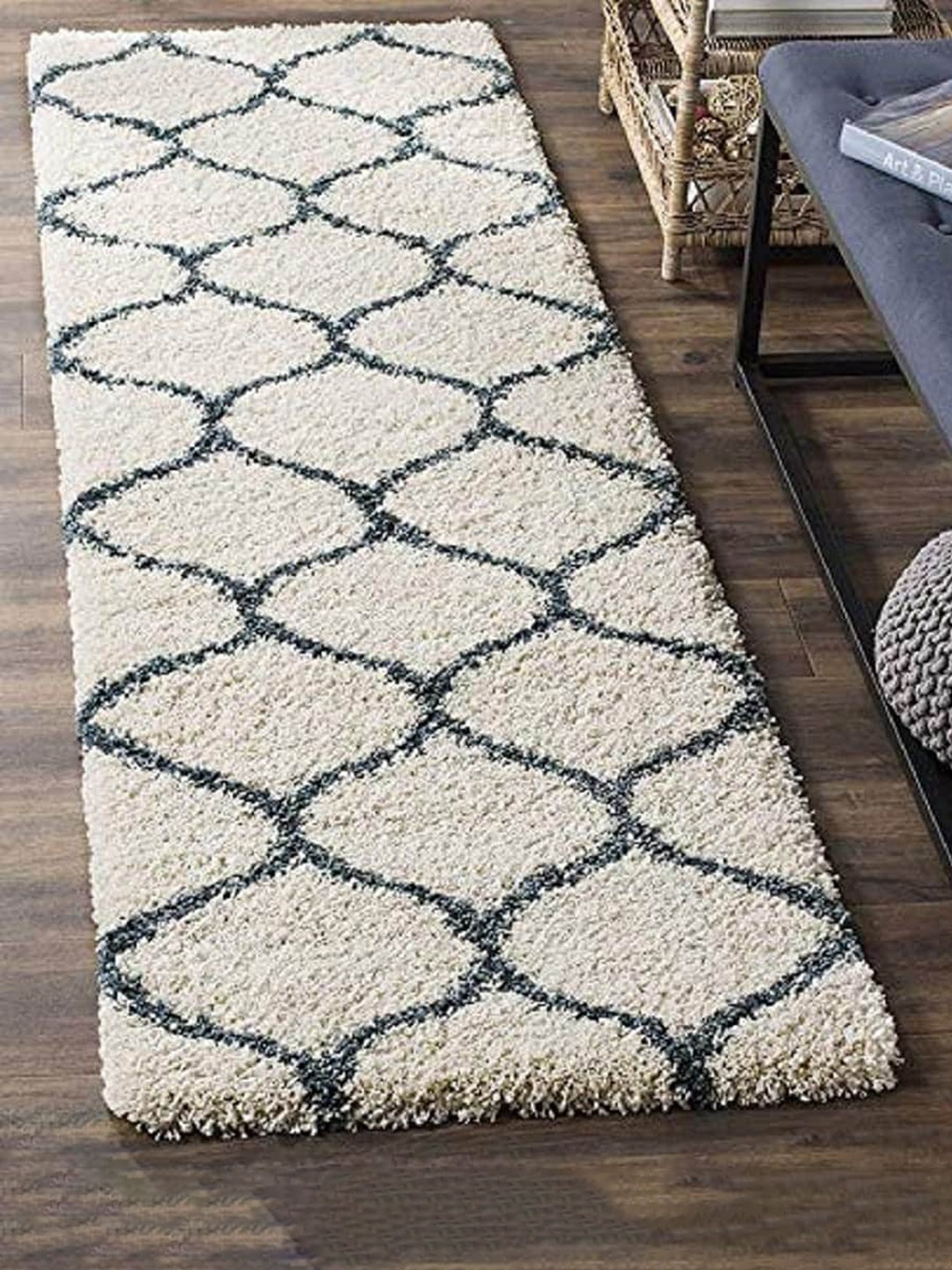 

AaHo Decor Cream & Grey Shaggy Woolen Carpet