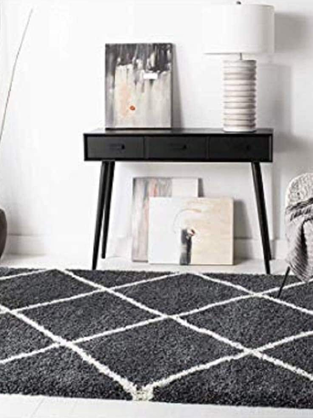 

AaHo Decor Blue & White Geometric Shaggy Carpet
