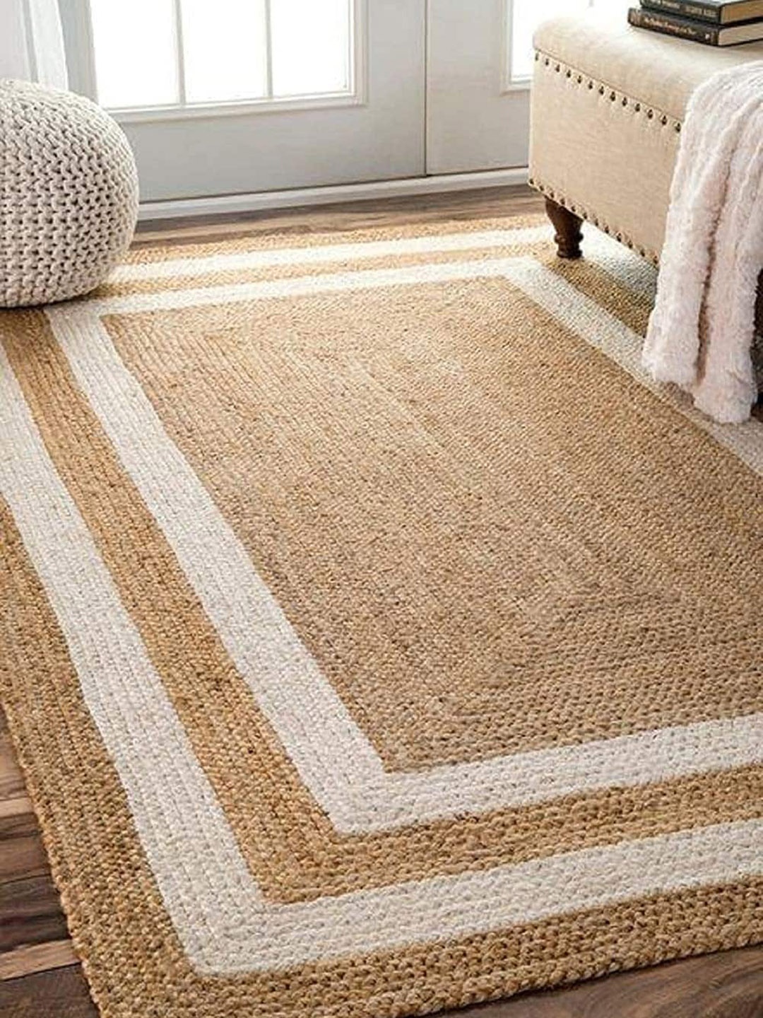 

AaHo Decor Camel Brown Natural Jute Carpet Braided Rugs Carpet