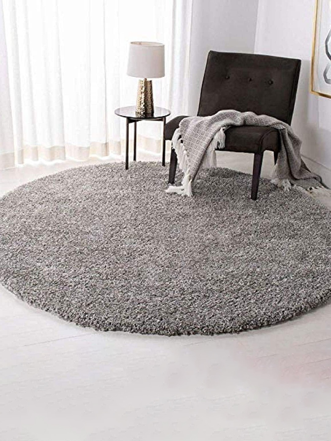 

AaHo Decor Round Carpet Fluffy Circle Shaggy Rug, Silver