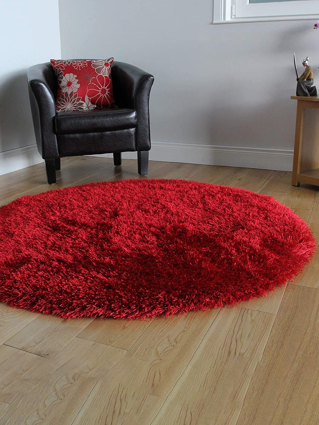 

AaHo Decor Red Anti-Skid Round Fluffy Circle Shaggy Microfibre Floor Mat