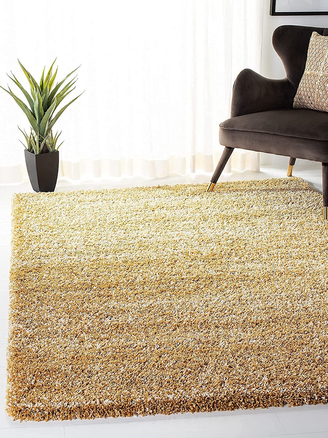 

AaHo Decor Beige Anti-Skid Shaggy Rectangular Carpet