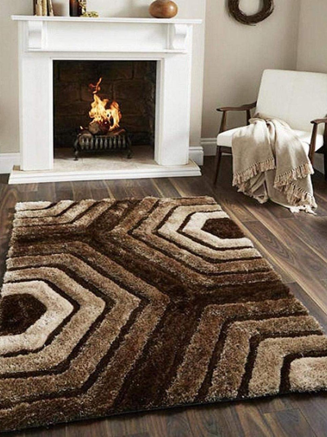 

AaHo Decor White & Brown Abstract Printed Carpets