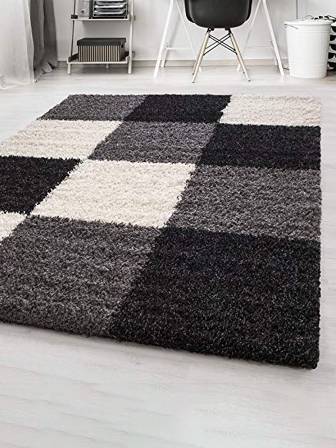 

AaHo Decor Black & White Jute Geometric Shaggy Carpets