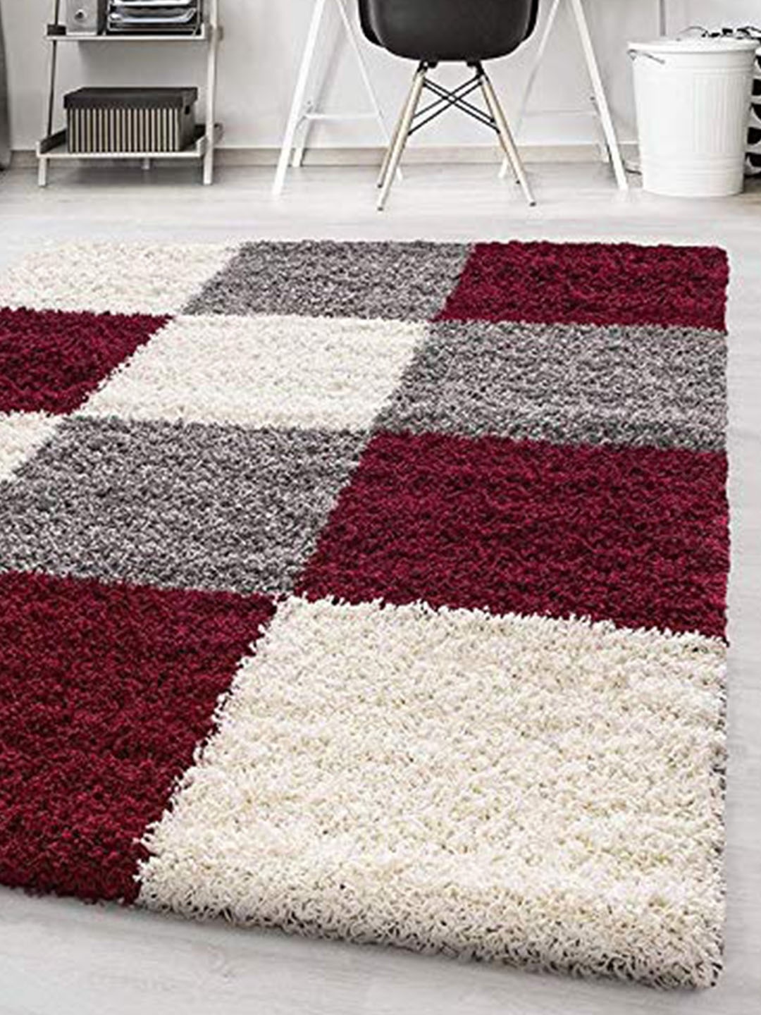 

AaHo Decor Maroon Chess Box Non Shedding Shaggy Carpets