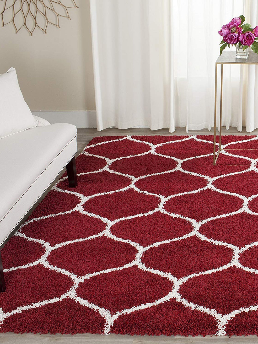 

AaHo Decor Red & White Geometric Traditional Carpets