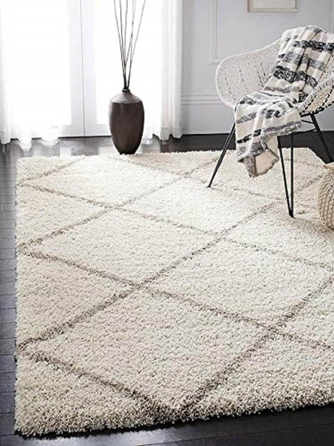 

AaHo Decor Cream & Brown Geometric Shaggy Woolen Carpets