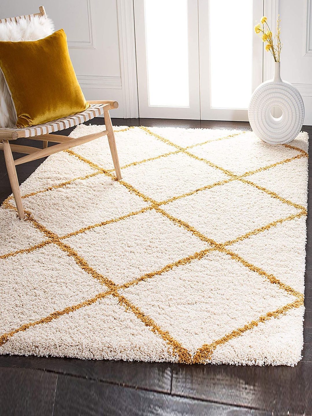 

AaHo Decor Cream Shaggy Woolen Carpet
