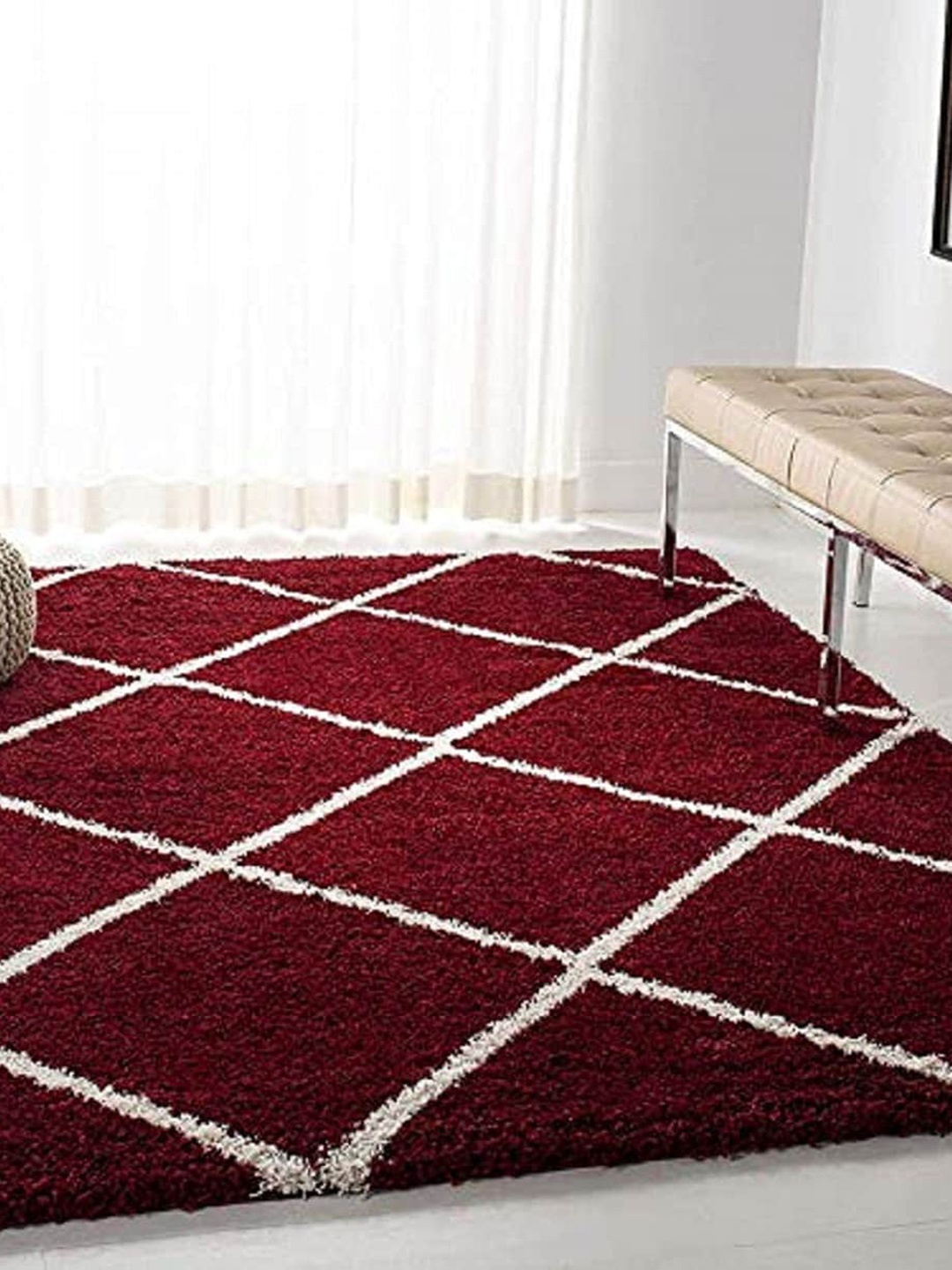 

AaHo Decor Red & White Geometric Shaggy Woolen Carpets