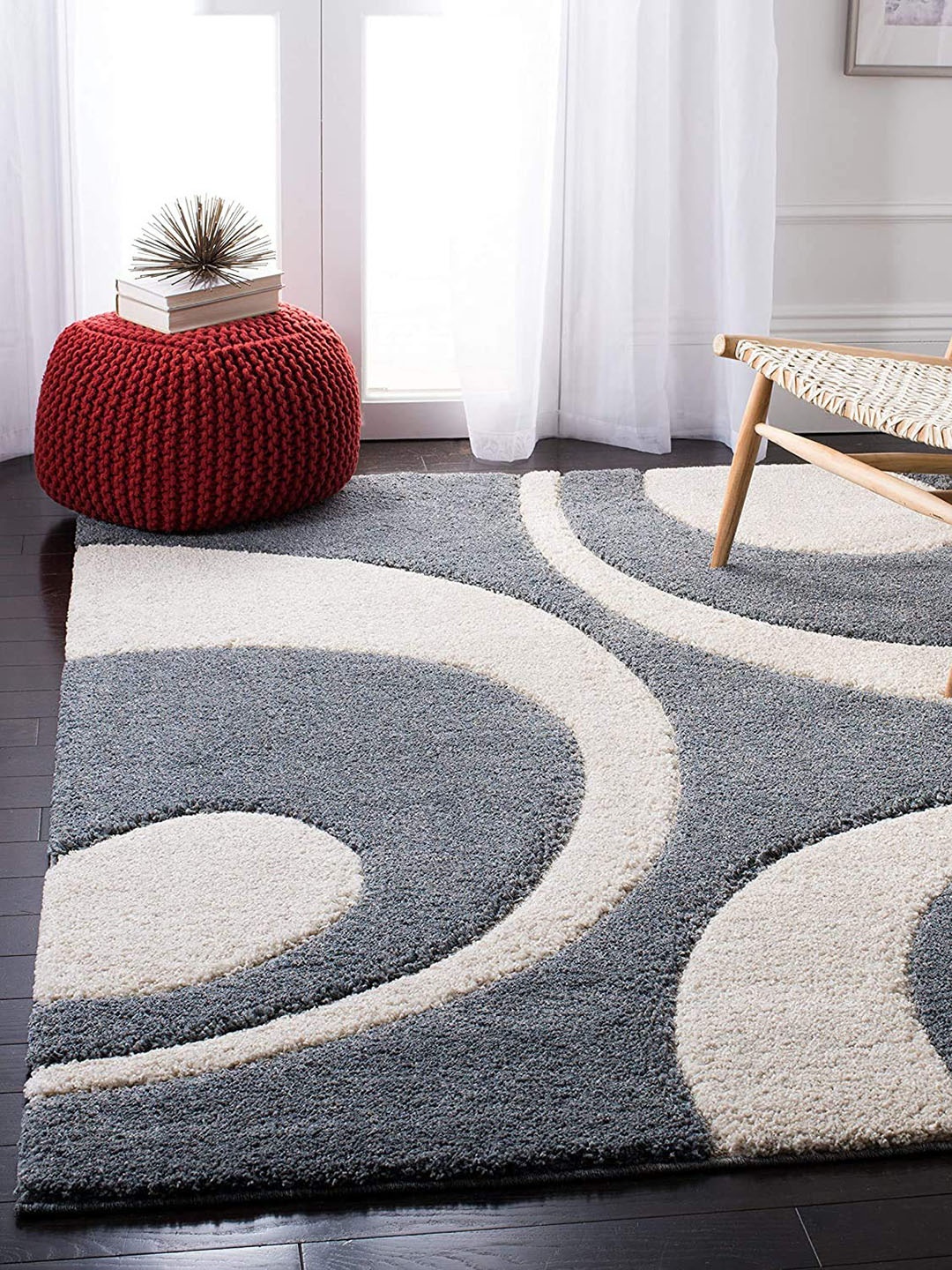 

AaHo Decor Grey & White Shaggy Geometric Carpet